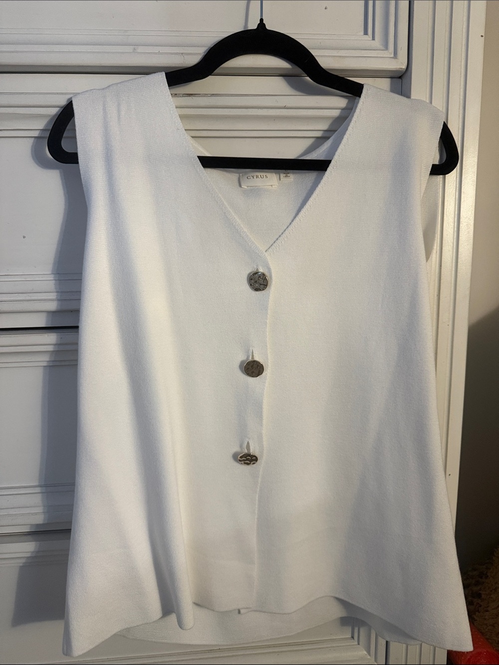 Cyrus White Sleeveless V-Neck Button Tank